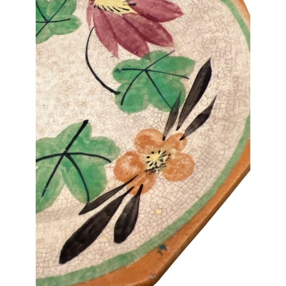 Vintage Octagonal Japanese Plate Hand Painted Floral Design Japan The Prinoon - Picture 2 of 5